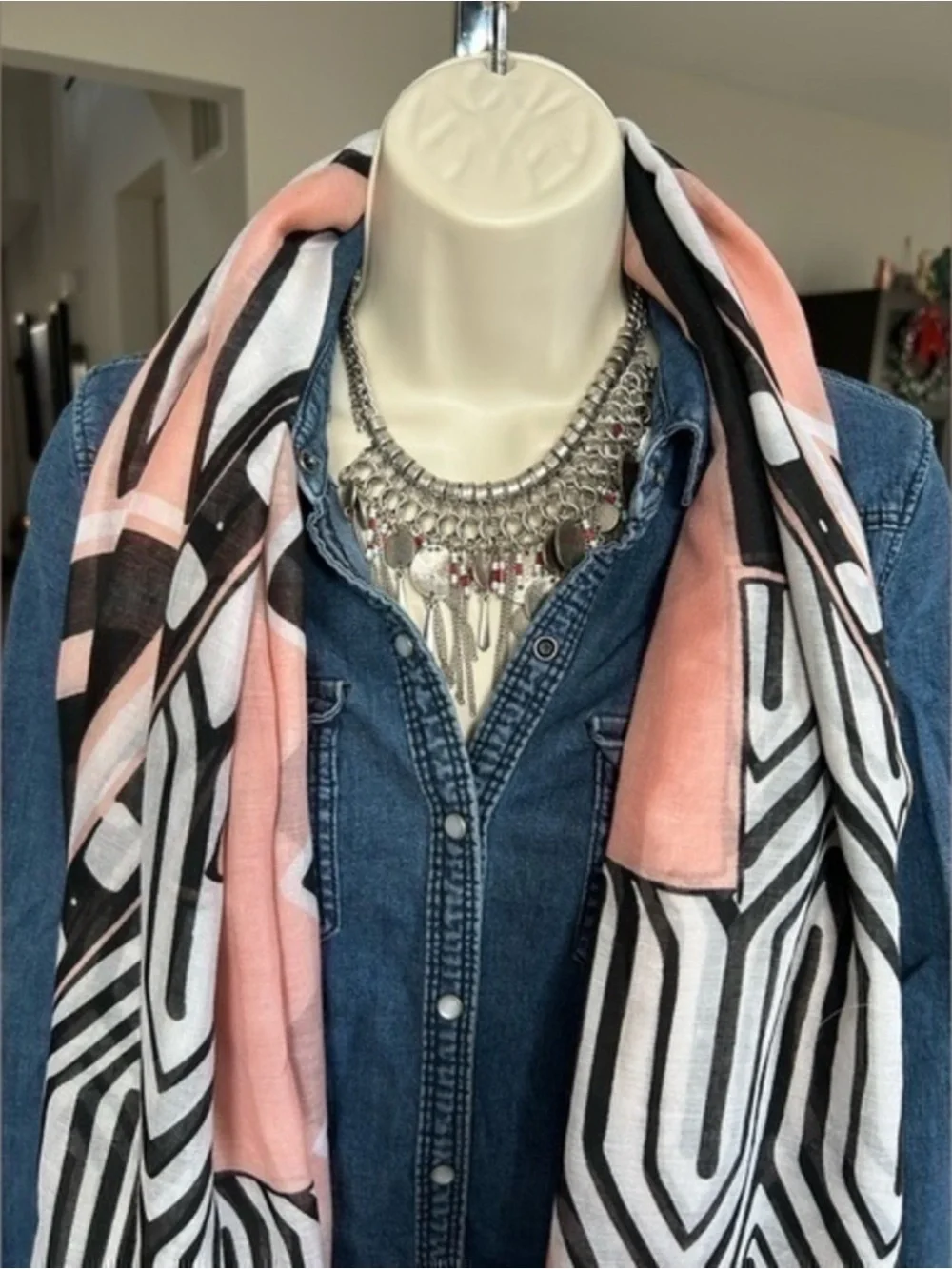 Printed Village lightweight scarf